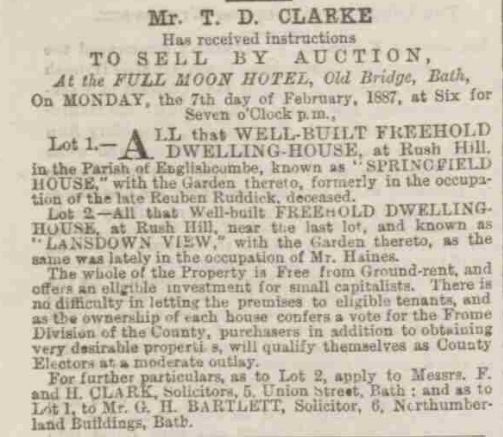 Sale of effects of reuben ruddick in 1887