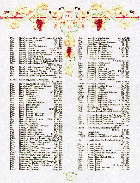 Canadian Book of Remembrance page with GR listing