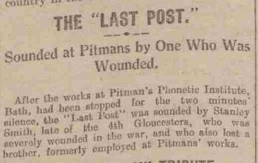 1925 Stanley plays last post at Pitman Press