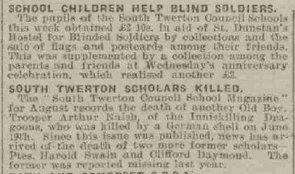 1918 News items, deaths of Naish, Swain, Daymond